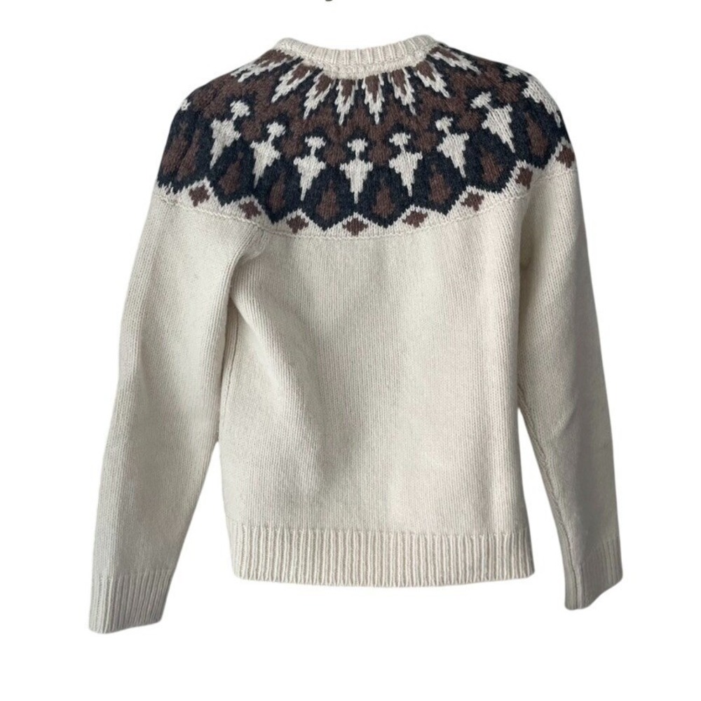 L.L. Bean 100% Lambswool Fair Isle Sweater XS Nordic Yoke Cream Brown - Picture 4 of 6